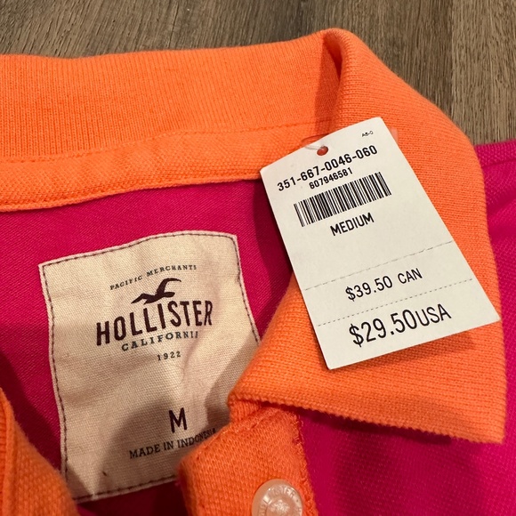 NWT Hollister Co Hot Pink/ Orange Polo Shirt Size M - Picture 2 of 3